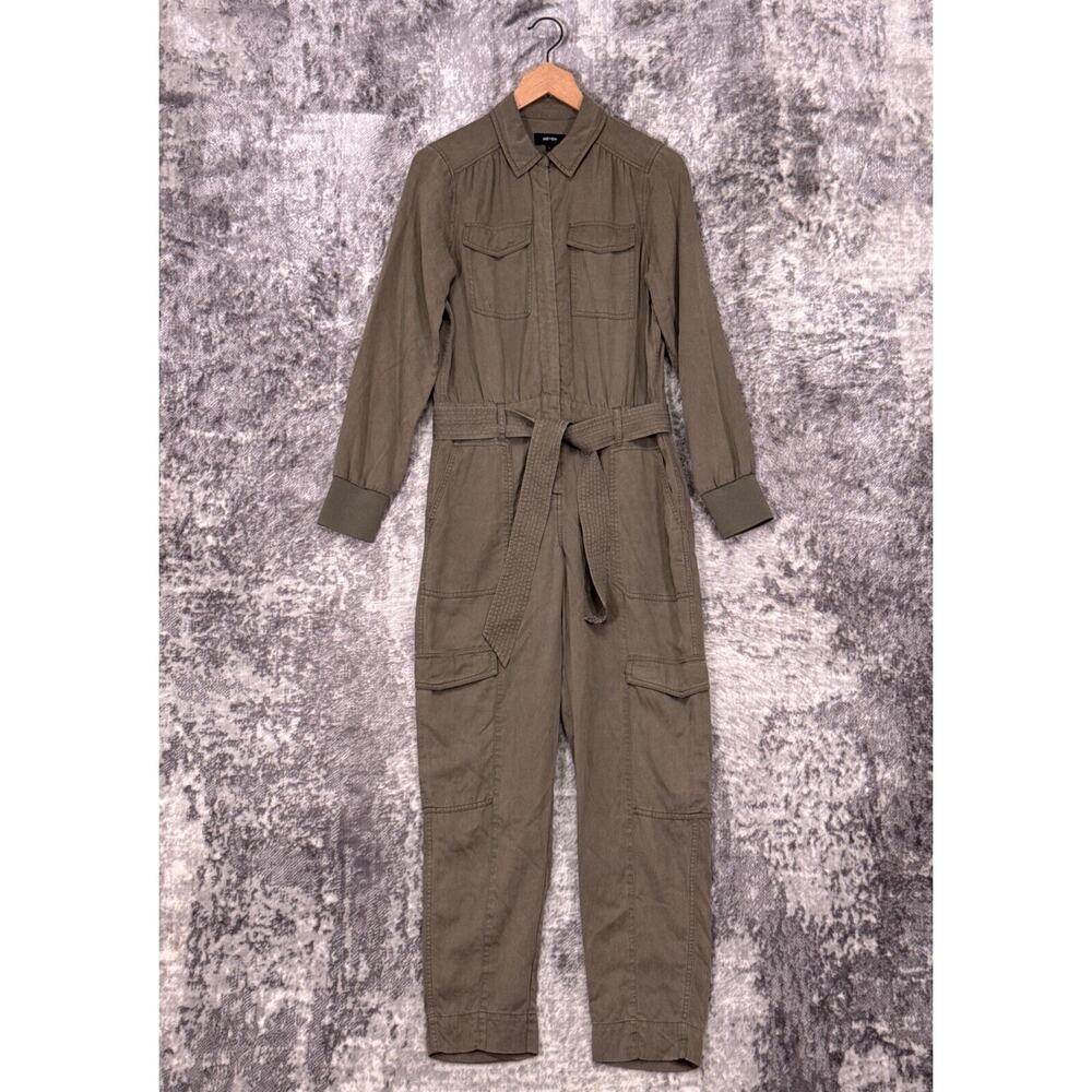 ME+EM Jumpsuit 8 Womens Green Soft Tencel Utility Cargo